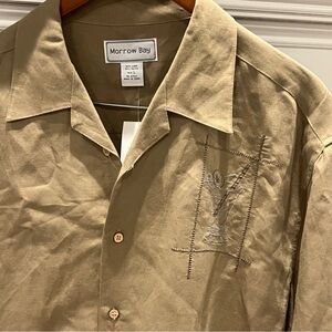 Men's Beige Short Sleeve Linen Blend khaki Shirt
